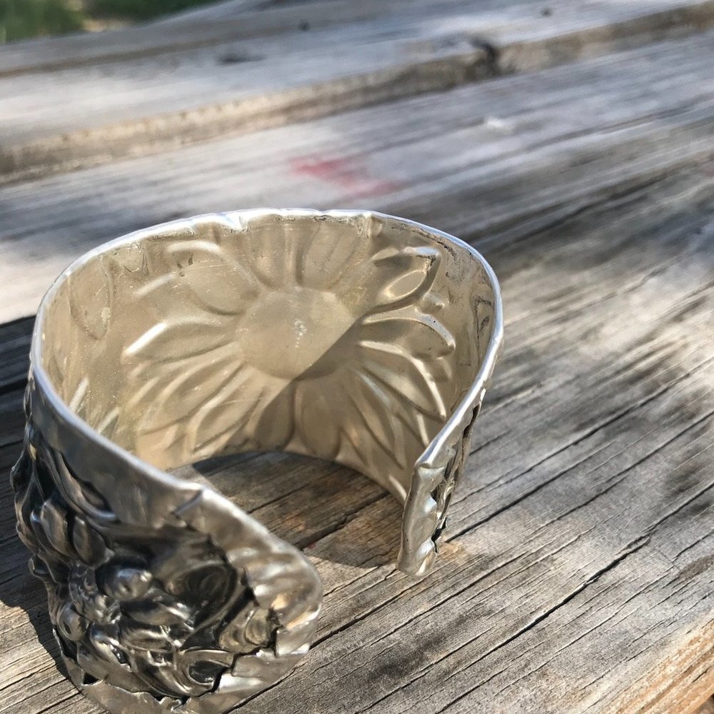 Antique Art Nouveau American Beauty Sterling Silver 925 Cuff Bracelet Lady Face - Picture 3 of 13